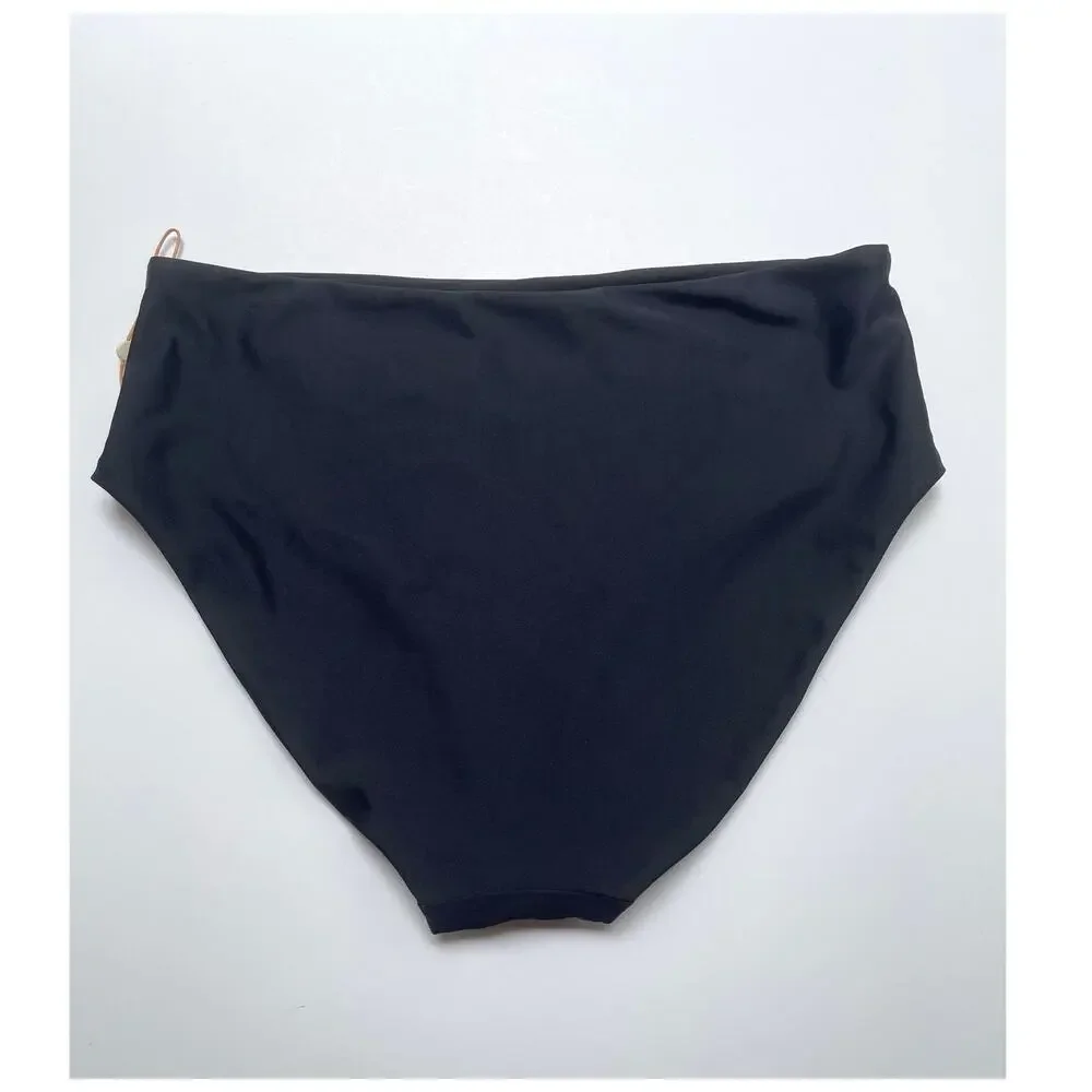 Quince Italian High-Rise Bikini Bottom Swim Black Size Medium NEW
